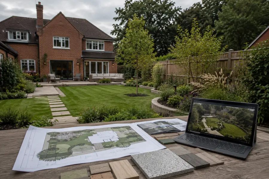 Garden masterplan drawings, material samples and a 3D visualisation